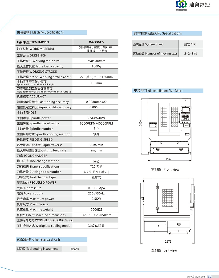 750TD碳纖維精雕機(jī)參數(shù)