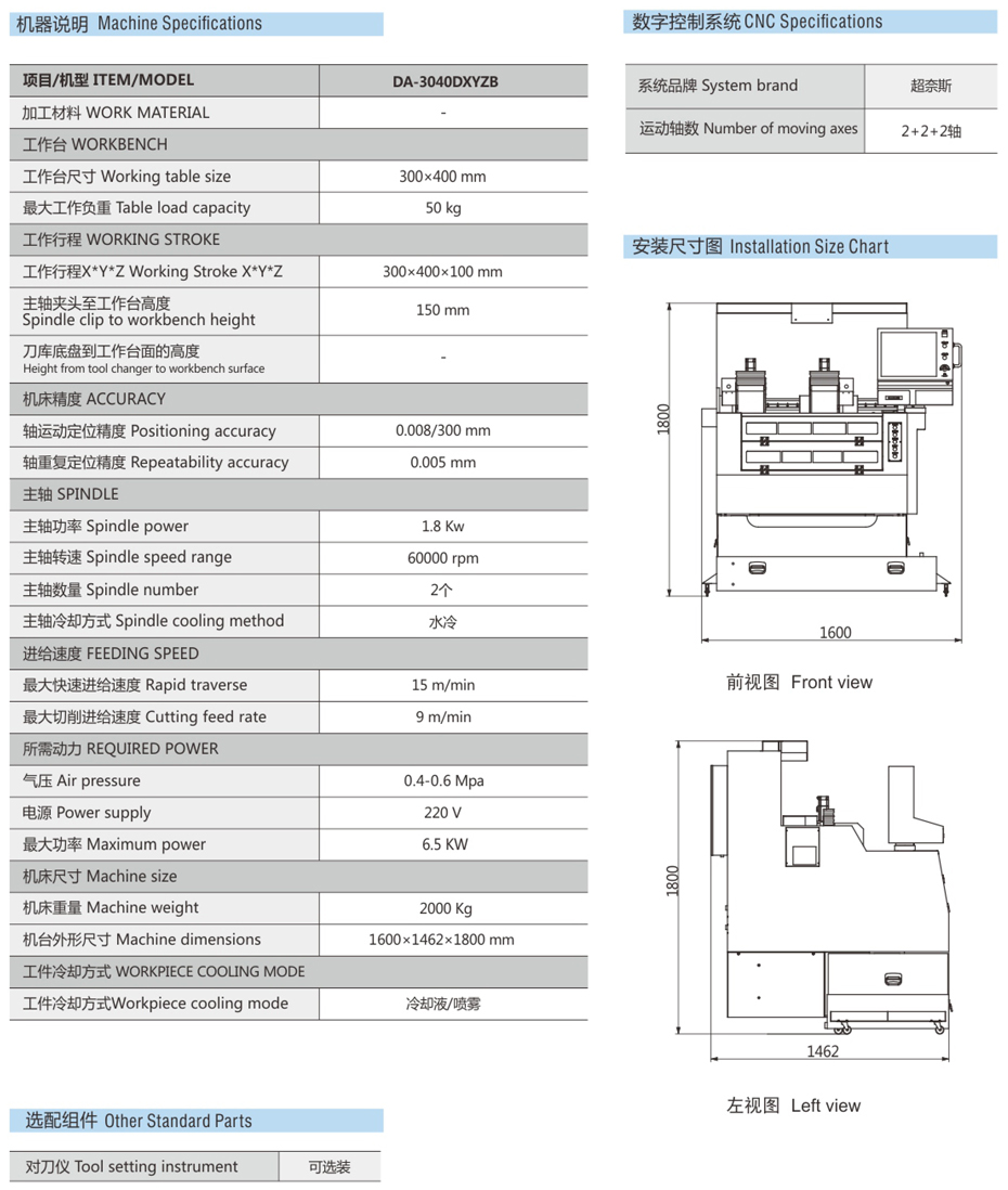 DA-3040DXYZB軸半罩精雕機參數(shù)